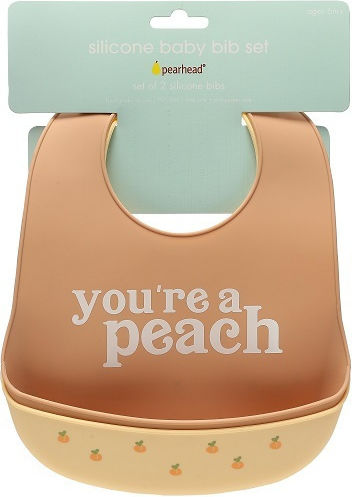 Pearhead Bib Silicone with Pocket Peach for 6 m+ 2pcs