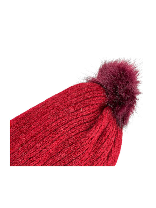 Verde Pom Pom Beanie Beanie Knitted in Burgundy color