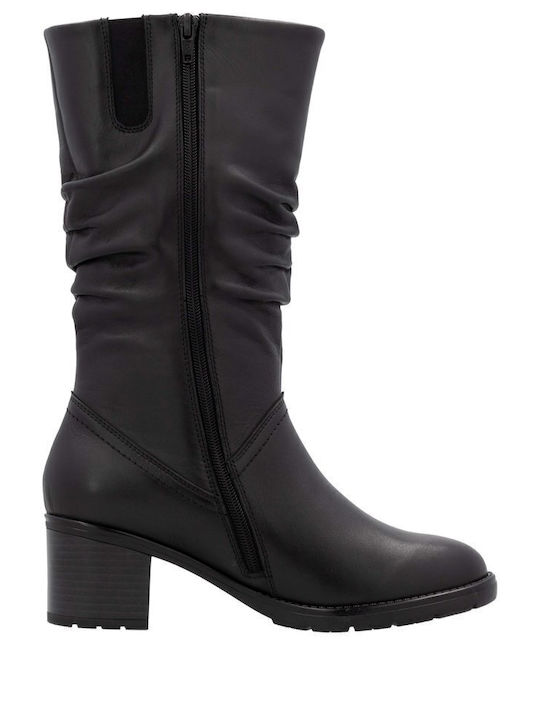 Anatomic Leather Medium Heel Women's Boots with Zipper Black