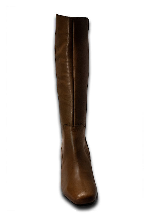 Medium Heel Women's Boots with Zipper Brown