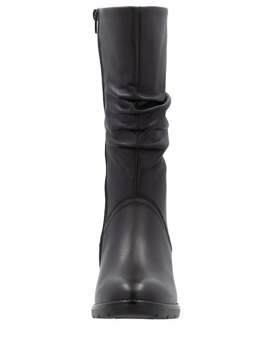 Anatomic Leather Medium Heel Women's Boots with Zipper Black