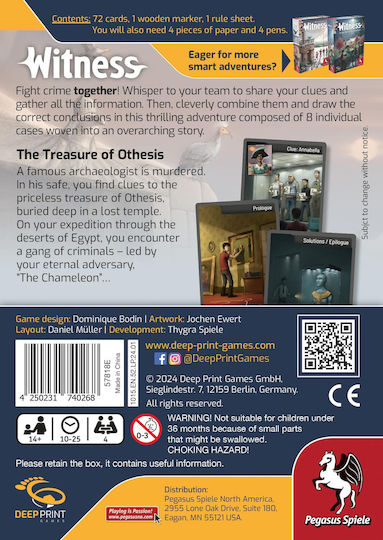Επιτραπέζιο Παιχνίδι Witness – The Treasure Of Othesis για 4 Παίκτες 10+ Ετών (EN) Pegasus Spiele