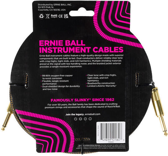 Ernie Ball Braided Cable 6.3mm male - 6.3mm male 5.5m (P06432)