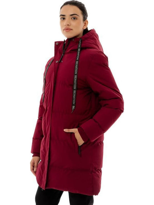 Μακρύ Γυναικείο Puffer Μπουφάν για Χειμώνα Bordeaux
