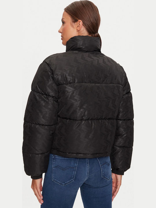 Crop Γυναικείο Puffer Μπουφάν για Χειμώνα Μαύρο