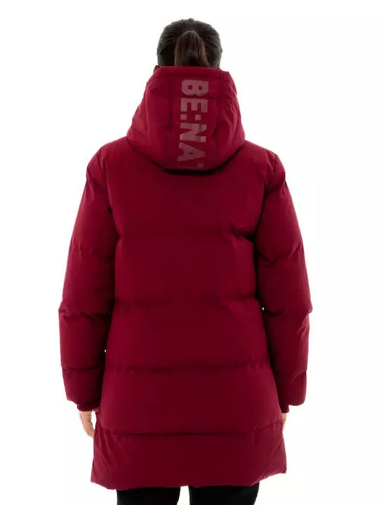 Be:Nation Lang Damen Puffer Jacke für Winter Burgundisch