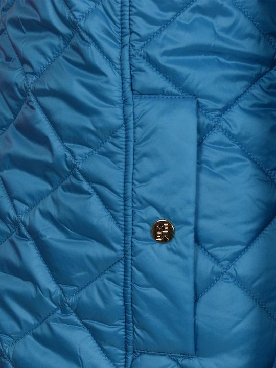 Μακρύ Γυναικείο Puffer Μπουφάν για Χειμώνα Blue Curacao