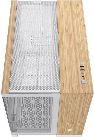Corsair 2500X Gaming Micro Tower Computer Case with Side Window White Bamboo Wood