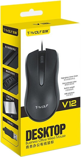 T-Wolf V12 Ενσύρματο Ποντίκι Μαύρο