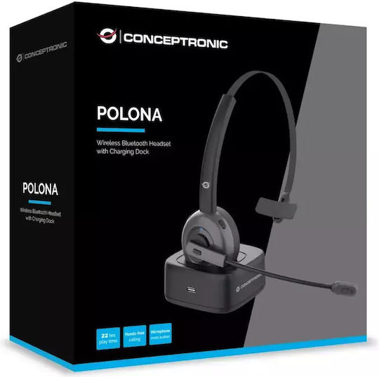 Conceptronic POLONA03BD Wireless On Ear Multimedia Headphone with Microphone Bluetooth