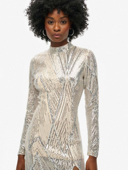 Midi Abendkleid Off-Shoulder Silber
