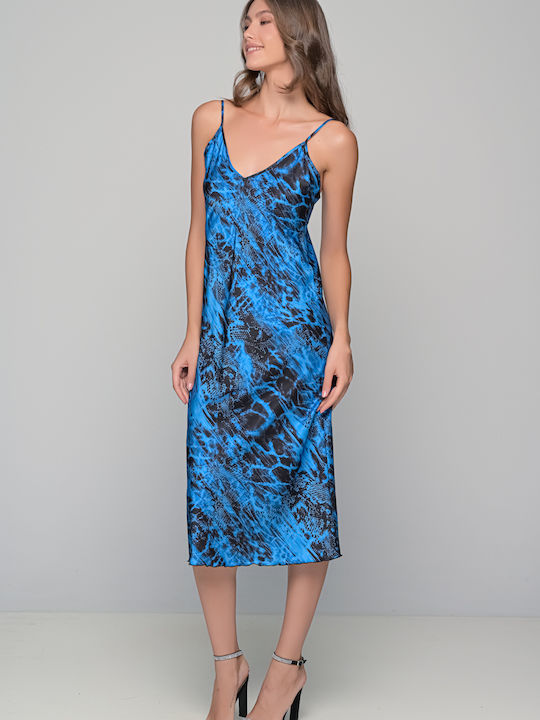 Milena by Paris Winter Satin Women's Nightdress with String Blue-black, Blue