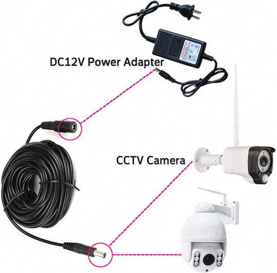 Cablu de Extensie pentru Alimentare Camere IP Zola 5 m Lungime Fabricat din ABS 12V DC Negru