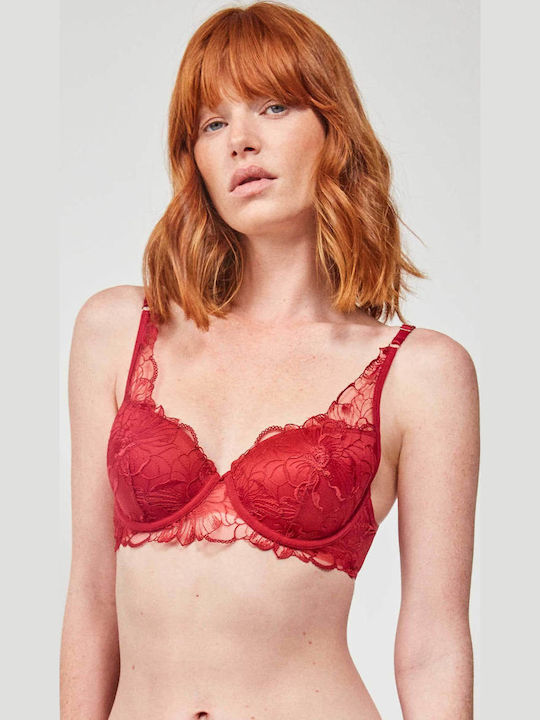 Bra with Light Padding Underwire Dark Red