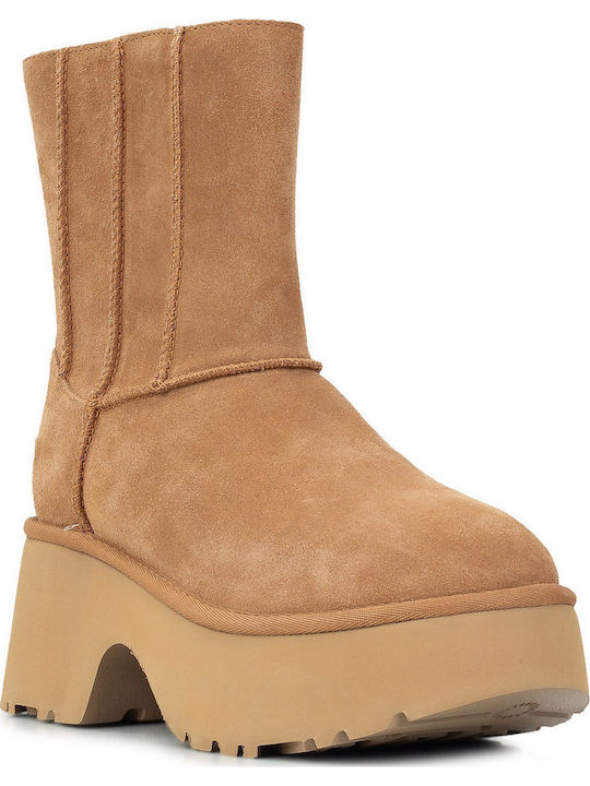 Classic Twin Seam New Heights Leather Women's Ankle Boots with Medium Heel Tabac Brown