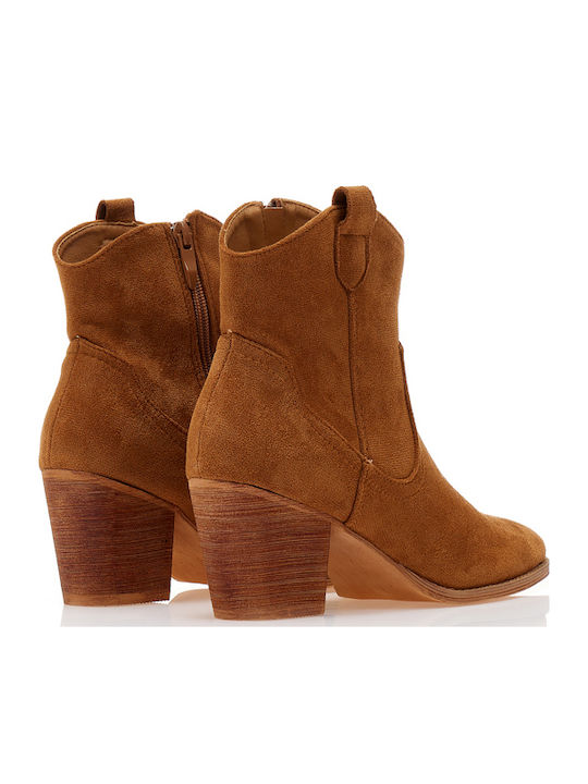 Wildleder Damen Cowboy-Stiefeletten mit mittlerem Absatz Braun