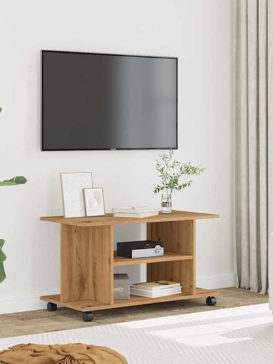 TV Stand Wooden with Wheels Τεχνίτης Δρυς L80xW40xH45cm