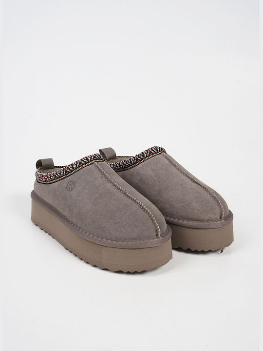 Kelara Leather Winter Women's Slippers in Gray color