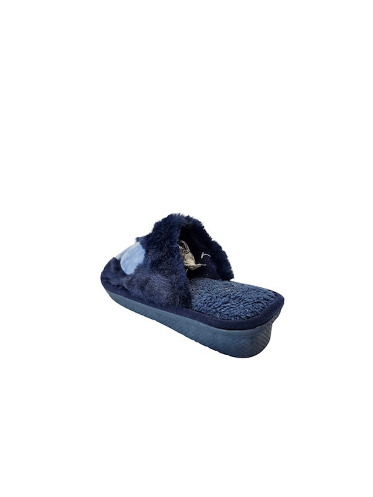 Winter Women's Slippers with Fur Blue