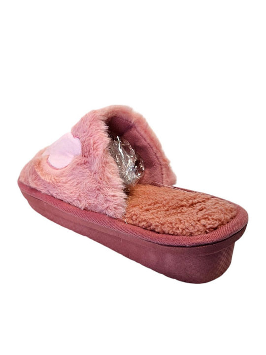 Winter Damen Hausschuhe mit Fell Rosa