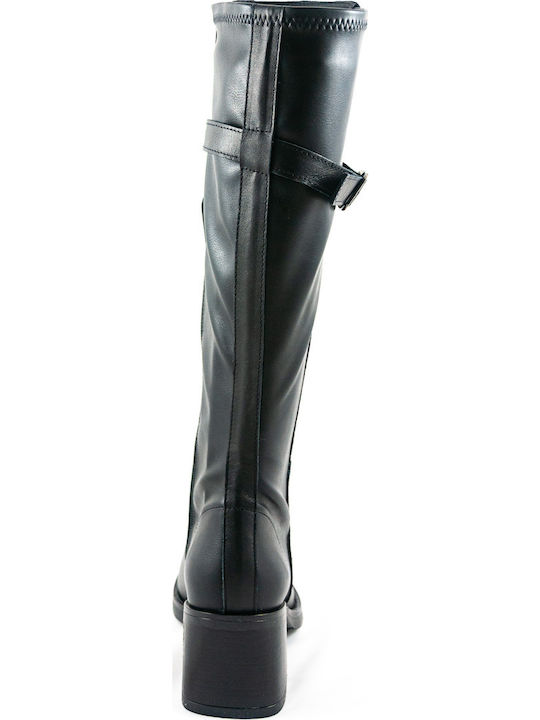 Leather Medium Heel Women's Boots with Zipper Black