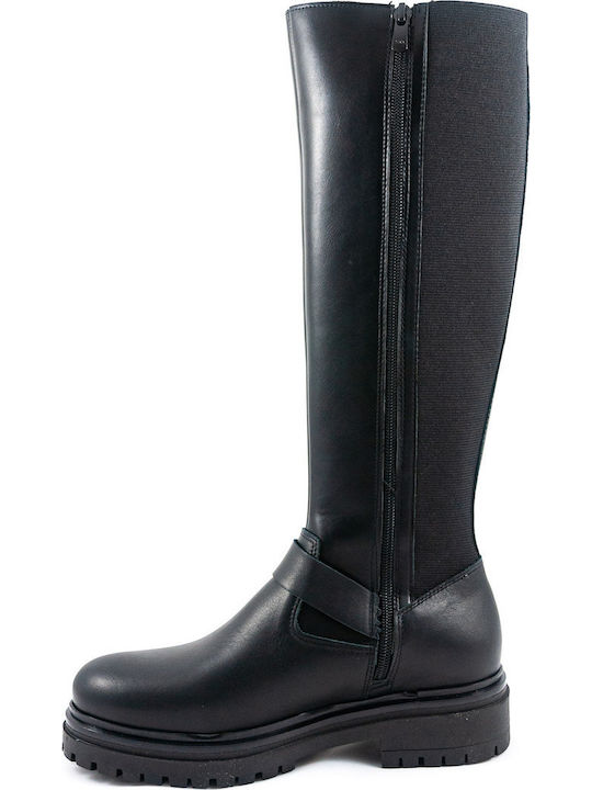 Leather Women's Boots with Rubber / Zipper Black