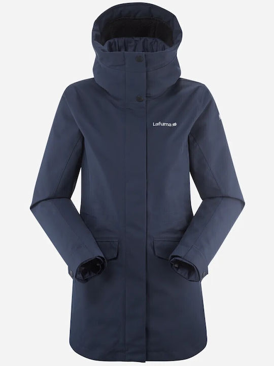Women's for Hiking Long Parka Jacket Waterproof for Winter with Hood Navy Blue