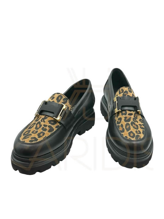 Leder Damen Mokassins in Schwarz Farbe
