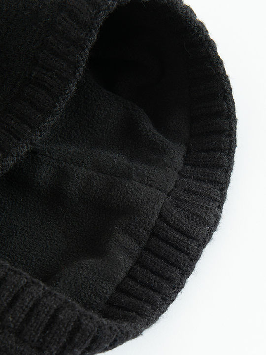 Kids Beanie Set with Scarf Knitted Black