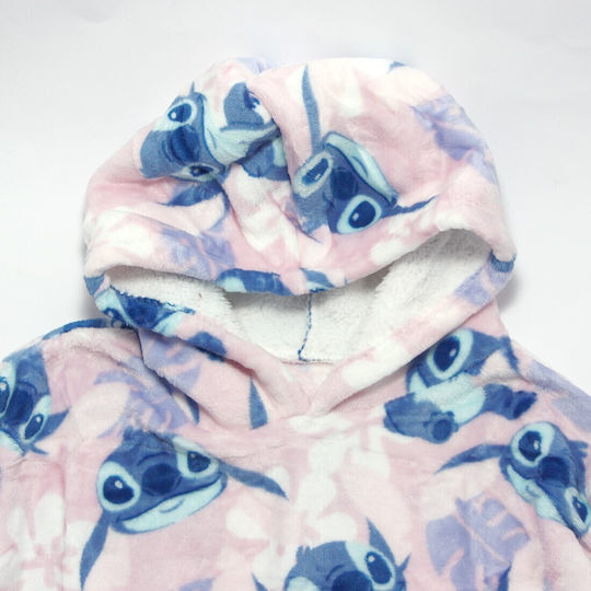 Disney Lilo & Stitch Παιδική Κουβέρτα Μπλούζα Fleece Coral Μανίκια Κουκούλα Aym076257 Ανοιχτό Ροζ
