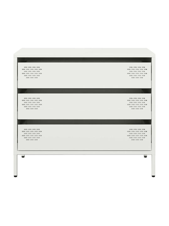 Metallic Chest of Drawers with 3 Drawers White 68x39x58.5cm