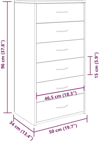 Συρταριέρα Креватокамарас Дървена с 6 чекмеджета Artisan Oak 50x34x96бр