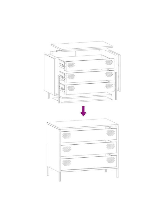 Metallic Chest of Drawers with 3 Drawers White 68x39x58.5cm