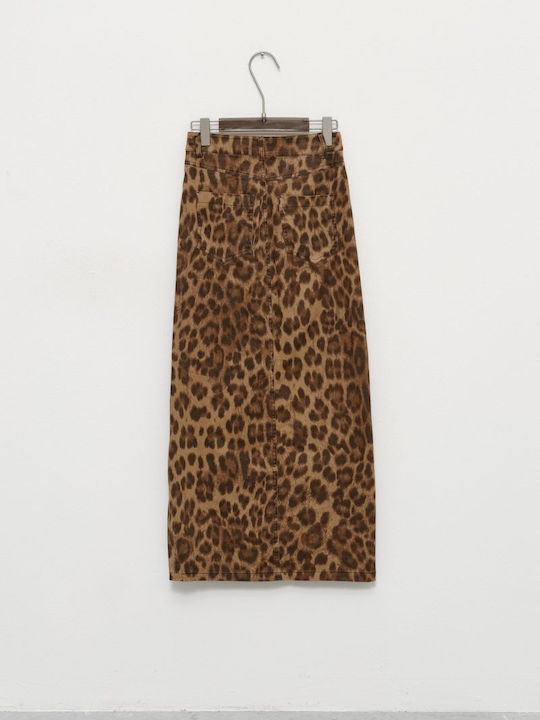 Velur Denim Hochtailliert Maxi Rock Leopard Leopard