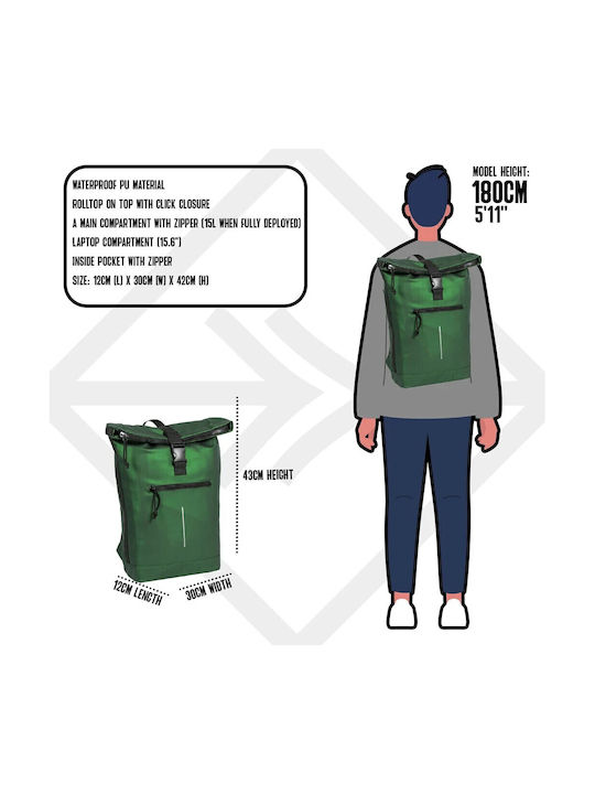 New Rebels Mart New York Σακίδιο Πλάτης Αδιάβροχο 21l Laptop 15 6" Metallic Groen