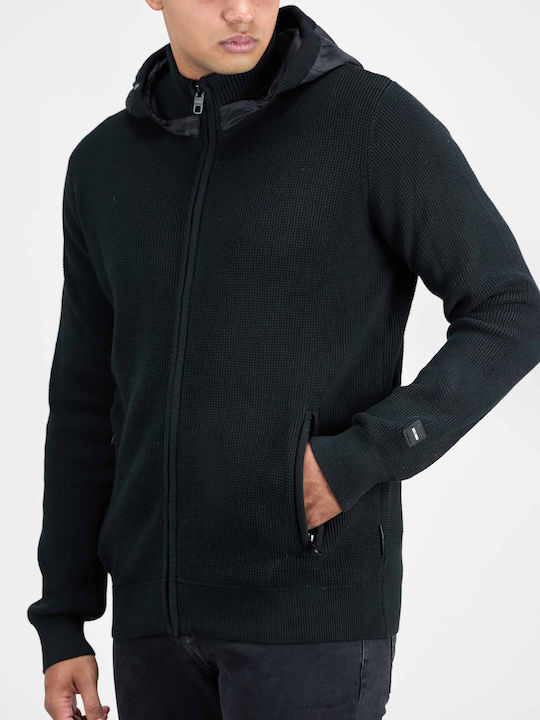 Herren Strickjacke mit Kapuze Black