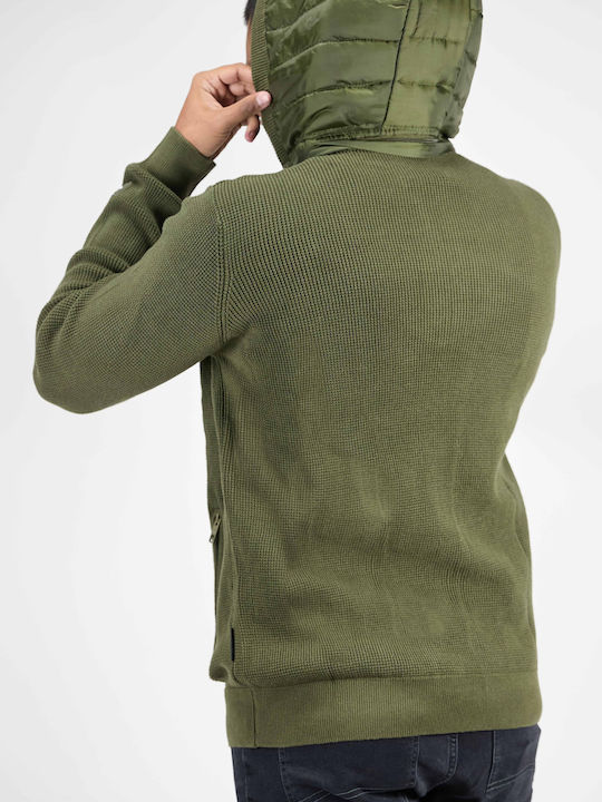 Men's Knitted Cardigan with Hood Khaki