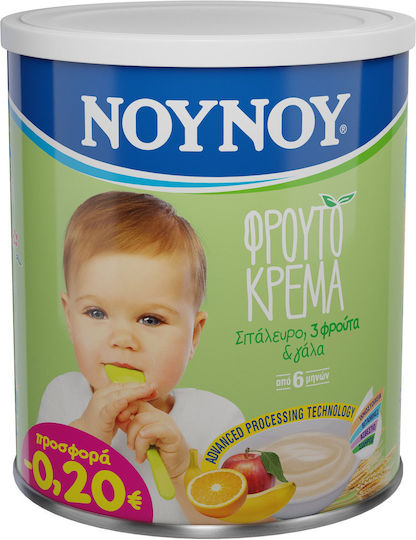 NOUNOU Fruit puree Wheat Flour 3 Fruits & Milk with Flavor from Wheat Flour, 3 Fruits & Milk 300gr for 6+ Months