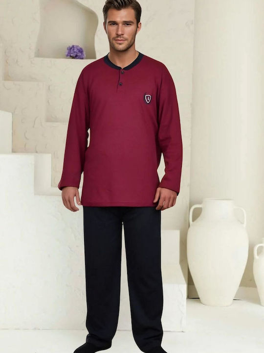 Rimoli Plus Size Men's Winter Cotton Pajamas Set Bordeaux