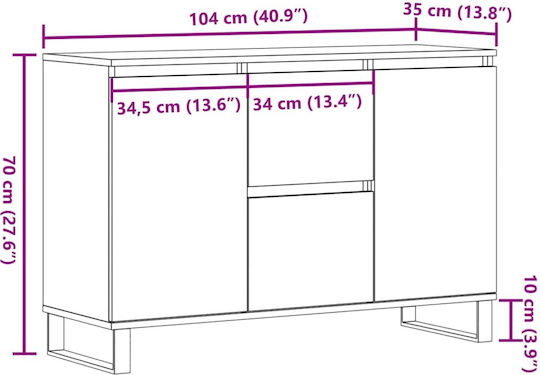Μπουφές Ξύλινος Παλιό Ξύλο 104x35x70cm