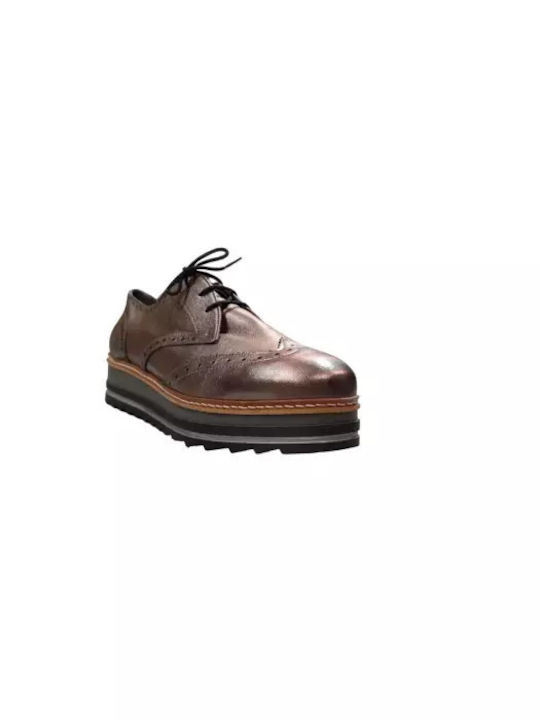 Women's Leather Oxford Shoes Μπρονζε
