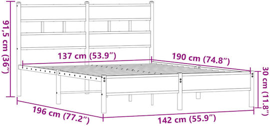 Doppelbett Holz Braun Eiche mit Lattenrost für Matratze 137x190cm
