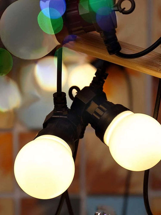 Ghirlandă Luminoasă 10 Becuri LED Mate Lungime 10m Cablu Negru Lumină Caldă pentru Exterior