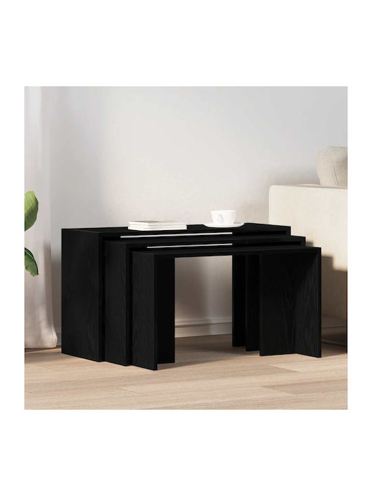 Rectangular Zigzag Set Wooden Black 3pcs WxLcm.