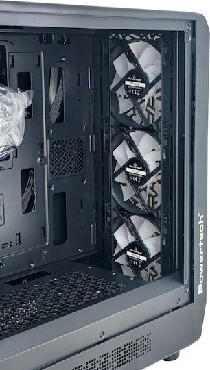 Powertech PT-1309 Gaming Midi-Turm Computergehäuse mit Seitenfenster und RGB-Beleuchtung Schwarz