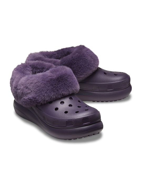 Crocs Furever Crush Closed Women's Slippers With fur Dark Iris