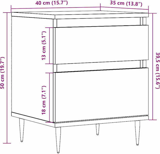 Nachttisch Metall Oaks 40x35x50cm