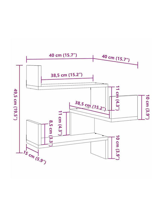 Γωνιακά Ράφια Τοίχου Παλιό Ξύλο (2τμχ) 40x40x49.5εκ.