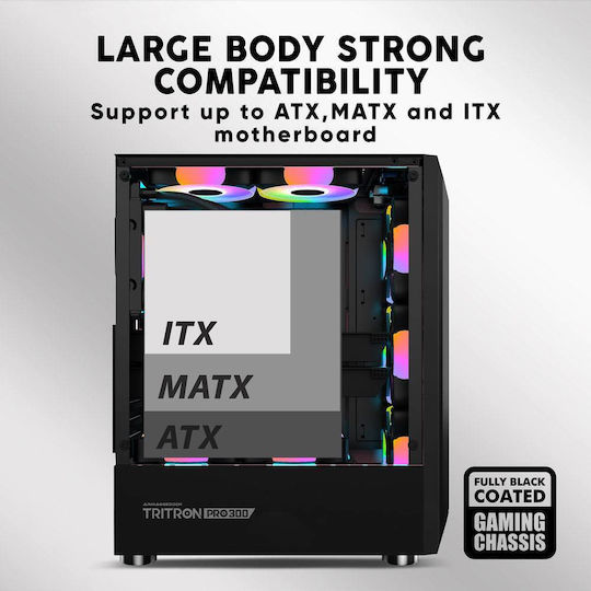 Armaggeddon Tritron Pro 300 Gaming Midi Tower Κουτί Υπολογιστή με Πλαϊνό Παράθυρο και RGB Φωτισμό Μαύρο