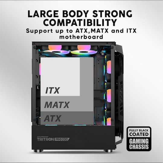 Armaggeddon Tritron Pro 200 Геймърско бюро Midi Tower Компютърна кутия със страничен прозорец Черен